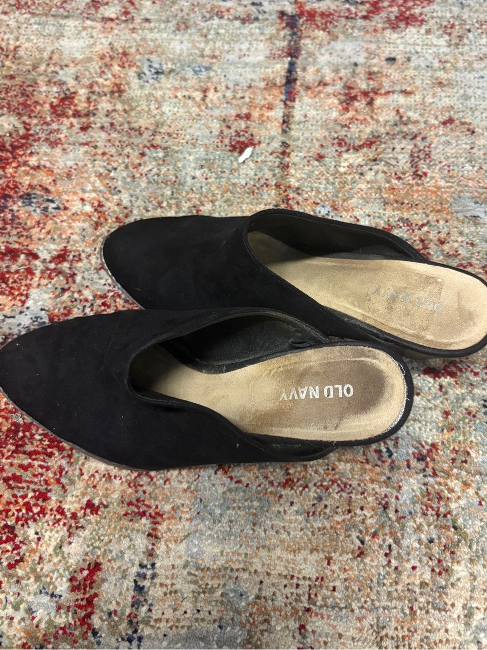 Old Navy Black Faux Suede Pointed Toe Slip-On Mules